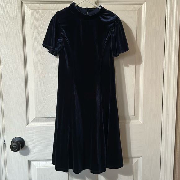 Girls Navy Velour Dress - Picture 2 of 4